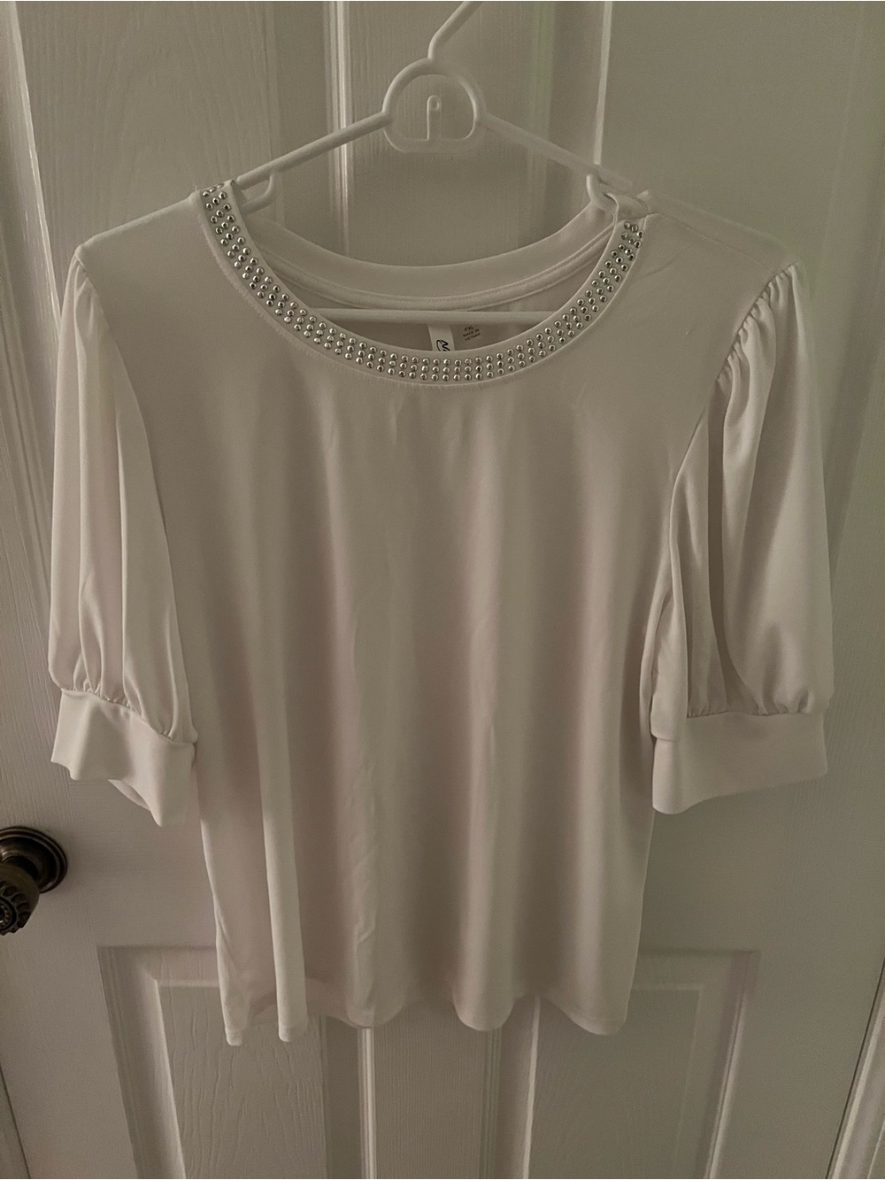 NY Collection White with Silver Accents Short Sleeve Top, Size XLP